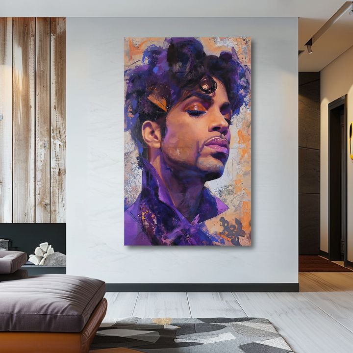 Ručno slikan slika na platnu s motivom Prince - Fialový elegán, nostalgija | Slika Prince - Fialový elegán, zidna dekoracija – proizvod, pogled 2