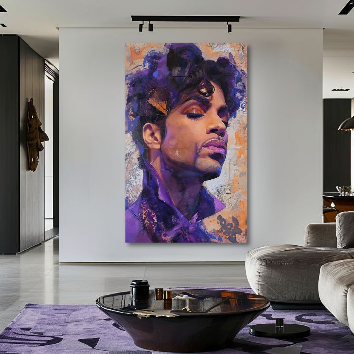 Ručno slikan slika na platnu s motivom Prince - Fialový elegán, nostalgija | Slika Prince - Fialový elegán, zidna dekoracija – proizvod