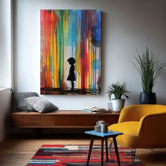 Ručno slikan slika na platnu s motivom Rainbow Silhouette na platnu, duga u plavo-zelenih nijansama, melanholična atmosfera | Slika Rainbow Silhouette na platnu – proizvod, pogled 2