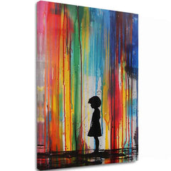 Ručno slikan slika na platnu s motivom Rainbow Silhouette na platnu, duga u plavo-zelenih nijansama, melanholična atmosfera | Slika Rainbow Silhouette na platnu – glavna