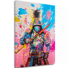 Ručno slikan slika na platnu s motivom Samurai Spirit na platnu u žuto-bijelih nijansama, energična atmosfera, snaga | Slika Samurai Spirit na platnu – glavna