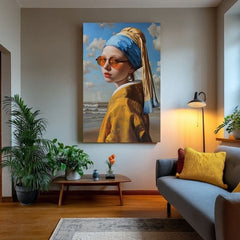 Moderan slika na platnu s motivom Sea Pearl, plaža, okean, nebo u plavo-žutih nijansama, razigrana atmosfera, pop kultura | Slika Sea Pearl – proizvod, pogled 2