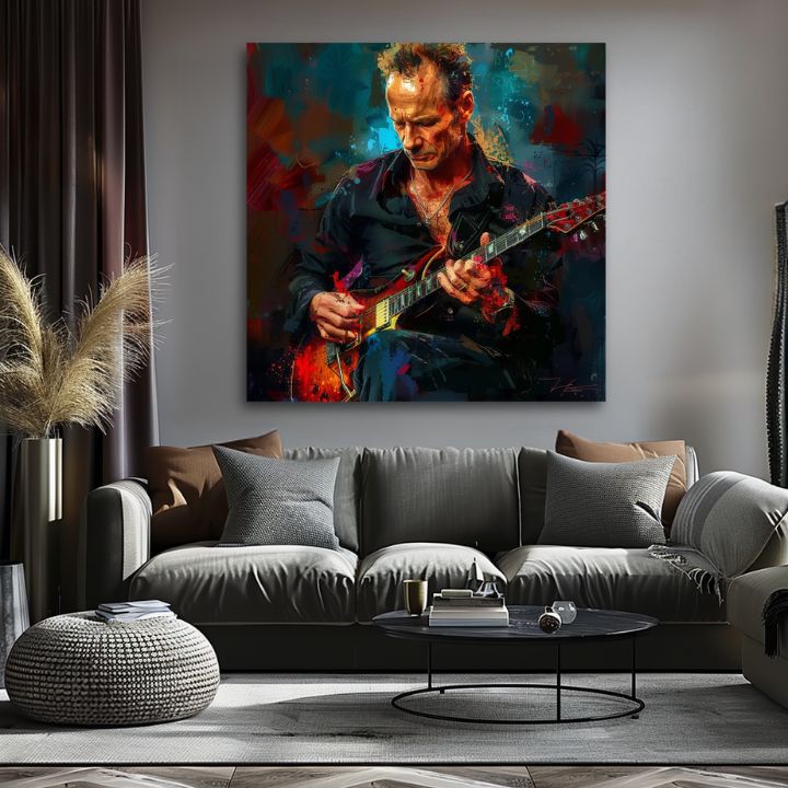 Ručno slikan slika na platnu s motivom Sting - Kralj Grammy u plavo-crvenih nijansama, intenzivna atmosfera, rock and roll i kreativnost | Slika Sting - Kralj Grammy – proizvod, pogled 2