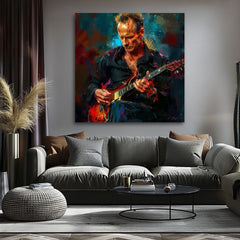 Ručno slikan slika na platnu s motivom Sting - Kralj Grammy u plavo-crvenih nijansama, intenzivna atmosfera, rock and roll i kreativnost | Slika Sting - Kralj Grammy – proizvod, pogled 2