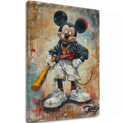 Ručno slikan slika na platnu s motivom Street Mickey na platnu u crno-bijelih nijansama, drska atmosfera, pop kultura i gradski život | Slika Street Mickey na platnu – glavna