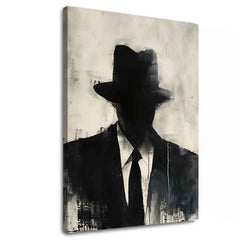 Ručno slikan slika na platnu s motivom The Faceless Mobster u crno-bijelih nijansama, tajanstvena atmosfera, tajna i gradski život | Slika The Faceless Mobster – glavna