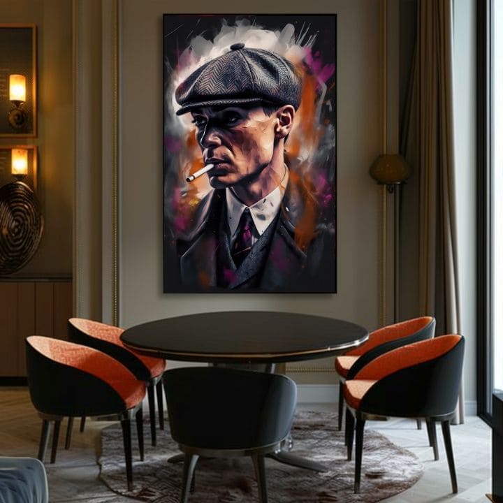 Ručno slikan slika na platnu s motivom Tommy Shelby: Kralj ulíc, cigara u sivo-crnih nijansama | Slika Tommy Shelby: Kralj ulíc – proizvod, pogled 2