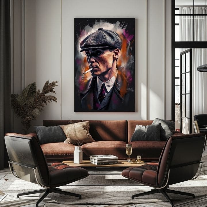 Ručno slikan slika na platnu s motivom Tommy Shelby: Kralj ulíc, cigara u sivo-crnih nijansama | Slika Tommy Shelby: Kralj ulíc – proizvod, pogled 3