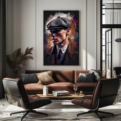 Ručno slikan slika na platnu s motivom Tommy Shelby: Kralj ulíc, cigara u sivo-crnih nijansama | Slika Tommy Shelby: Kralj ulíc – proizvod, pogled 3