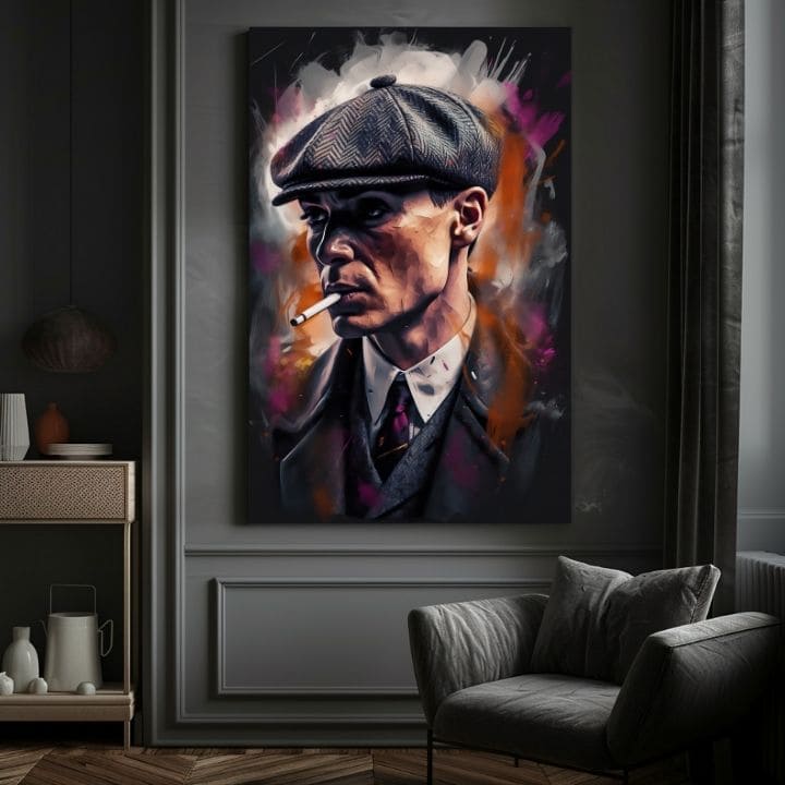 Ručno slikan slika na platnu s motivom Tommy Shelby: Kralj ulíc, cigara u sivo-crnih nijansama | Slika Tommy Shelby: Kralj ulíc – proizvod, pogled 4