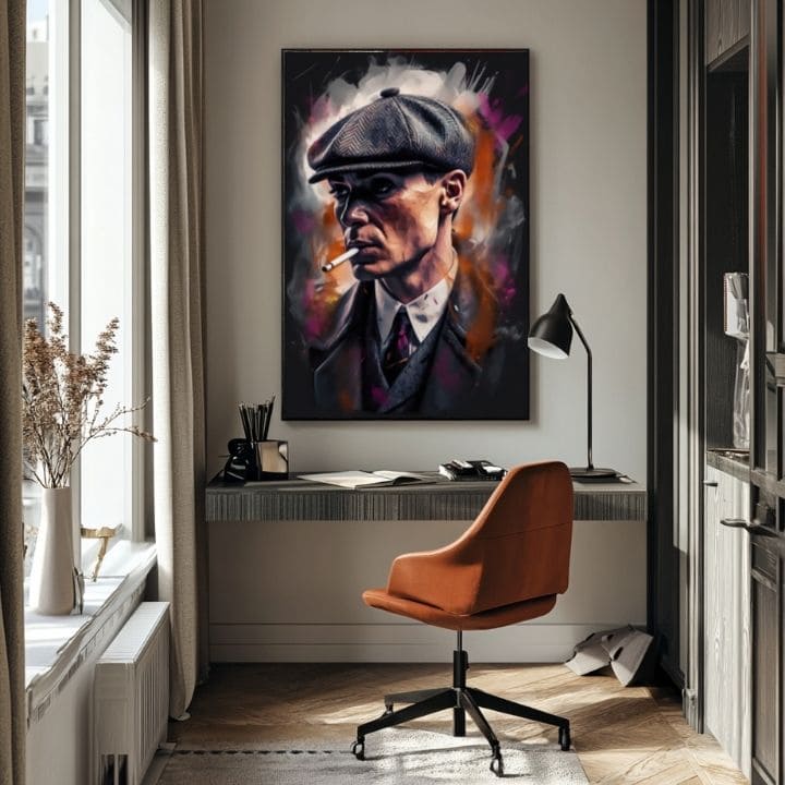 Ručno slikan slika na platnu s motivom Tommy Shelby: Kralj ulíc, cigara u sivo-crnih nijansama | Slika Tommy Shelby: Kralj ulíc – proizvod, pogled 5