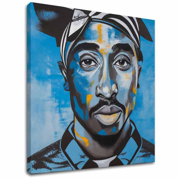Ručno slikan slika na platnu s motivom Tupac Shakur - Rapper v nebi u crno-bijelih nijansama, intenzivna atmosfera | Slika Tupac Shakur - Rapper v nebi – glavna