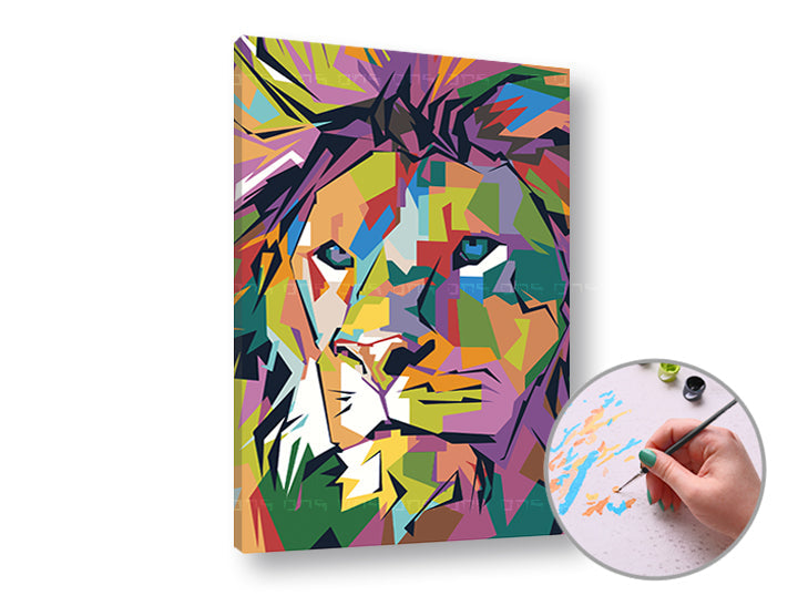 Slikanje po brojevima Farebný lav — geometrický pop art portret v živých farbách, 40×60 cm