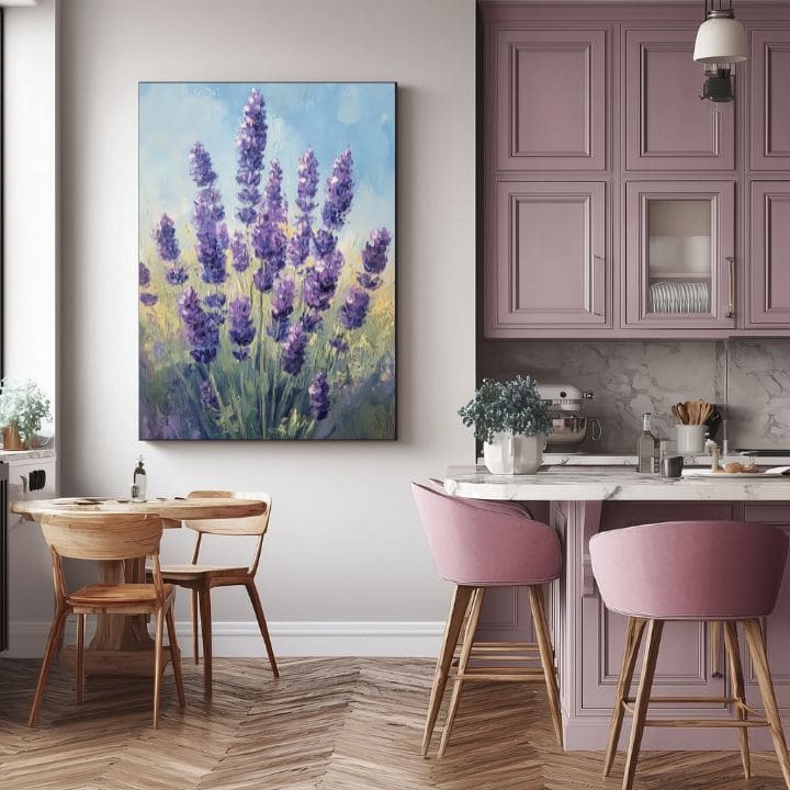 Ručno slikan slika na platnu s motivom šepot levandule, lavanda, cvijeće u plavo-zelenih nijansama, mirna atmosfera, priroda | Slika šepot levandule – proizvod, pogled 2