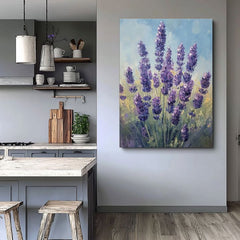 Ručno slikan slika na platnu s motivom šepot levandule, lavanda, cvijeće u plavo-zelenih nijansama, mirna atmosfera, priroda | Slika šepot levandule – proizvod
