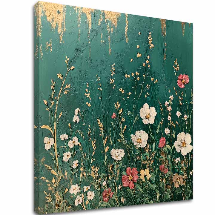 Ručno slikan slika na platnu s motivom bašta spomienok u tirkizno-kremih nijansama, mirna atmosfera, priroda i elegancija | Slika bašta spomienok – glavna