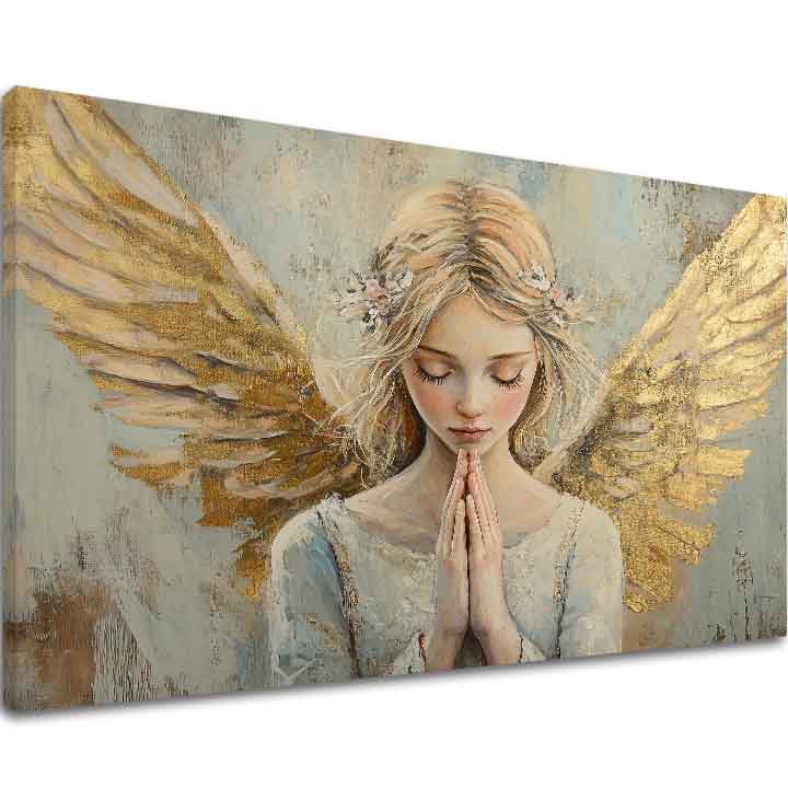 slika anđela na platnu – 3D vizualizacija canvasa sa vidljivim drvenim okvirom, Papilora Premium Art.