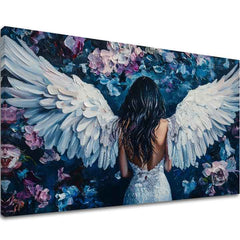 slika anđela na platnu – 3D vizualizacija canvasa sa vidljivim drvenim okvirom, Papilora Premium Art.