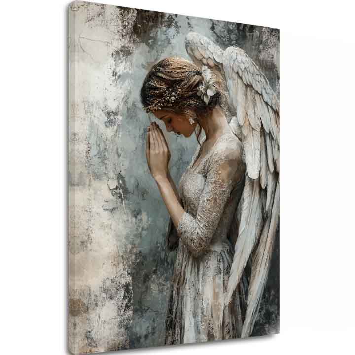 slika anđela na platnu – 3D vizualizacija canvasa sa vidljivim drvenim okvirom, Papilora Premium Art.