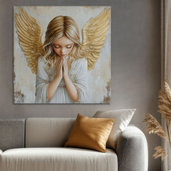 slika anđela na platnu – 3D vizualizacija canvasa sa vidljivim drvenim okvirom, Papilora Premium Art.
