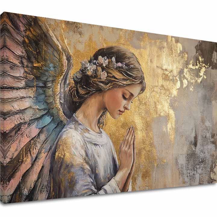 slika anđela na platnu – 3D vizualizacija canvasa sa vidljivim drvenim okvirom, Papilora Premium Art.