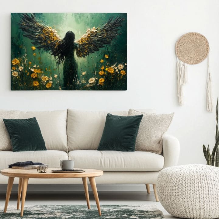 slika anđela u modernom dnevnom boravku – interijer mockup, Papilora.