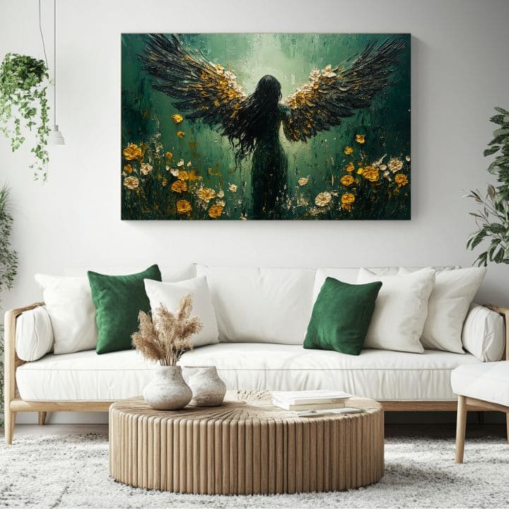 slika anđela u modernom dnevnom boravku – interijer mockup, Papilora.