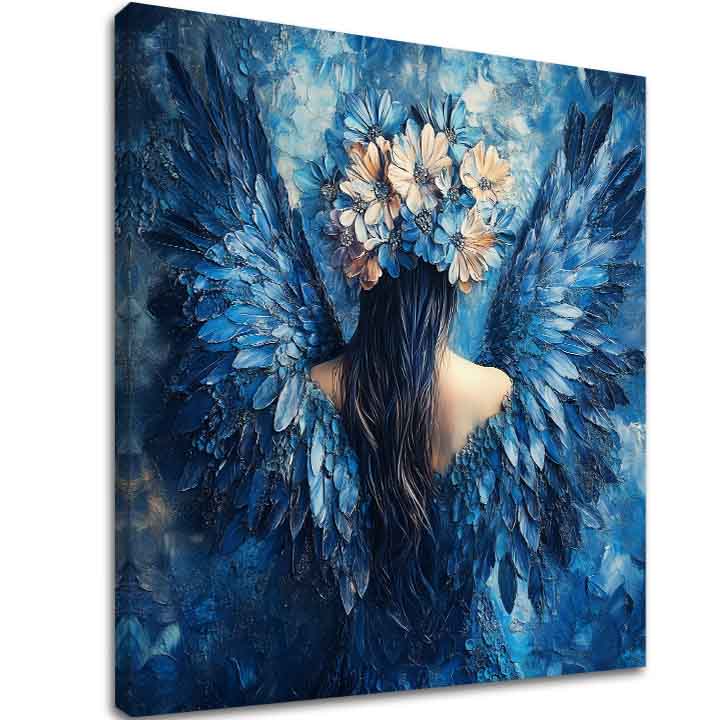 slika anđela na platnu – 3D vizualizacija canvasa sa vidljivim drvenim okvirom, Papilora Premium Art.