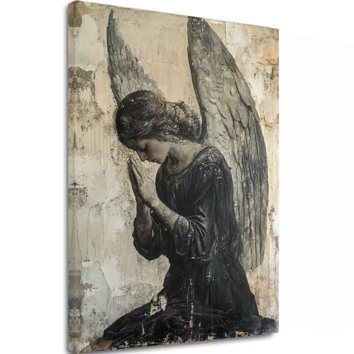 slika anđela na platnu – 3D vizualizacija canvasa sa vidljivim drvenim okvirom, Papilora Premium Art.
