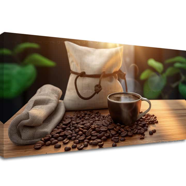 Rustikalan slika na platnu s motivom Čas na Ticho, šolja kafe, mapa u bež-smeđih nijansama, ugodna atmosfera, pogodan za kuhinje | Kafa slike za kuhinje Čas na Ticho – glavna