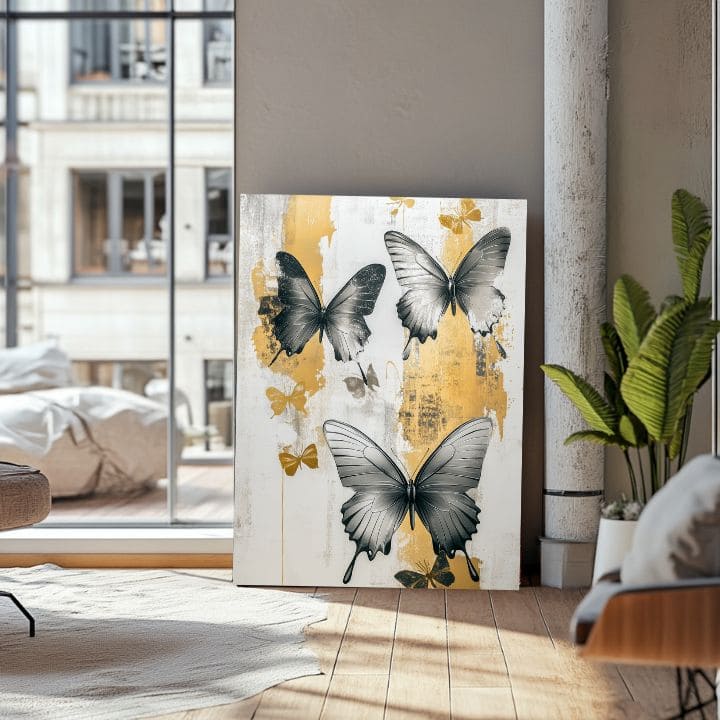 Moderan slika na platnu s motivom y leptira - Mystické Krídla, leptiri u bijelo-crnih nijansama, elegantna atmosfera, priroda i elegancija | Slike leptira - Mystické Krídla – proizvod, pogled 3