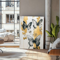 Moderan slika na platnu s motivom y leptira - Mystické Krídla, leptiri u bijelo-crnih nijansama, elegantna atmosfera, priroda i elegancija | Slike leptira - Mystické Krídla – proizvod, pogled 3