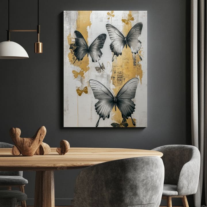 Moderan slika na platnu s motivom y leptira - Mystické Krídla, leptiri u bijelo-crnih nijansama, elegantna atmosfera, priroda i elegancija | Slike leptira - Mystické Krídla – proizvod, pogled 2