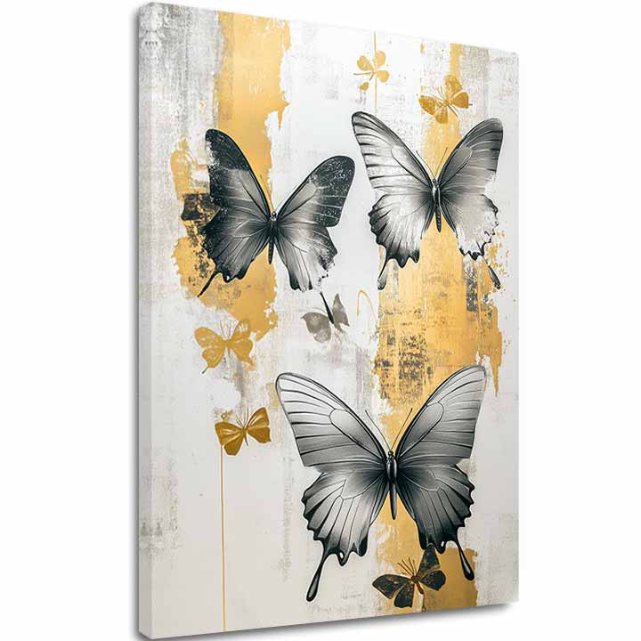 Moderan slika na platnu s motivom y leptira - Mystické Krídla, leptiri u bijelo-crnih nijansama, elegantna atmosfera, priroda i elegancija | Slike leptira - Mystické Krídla – glavna