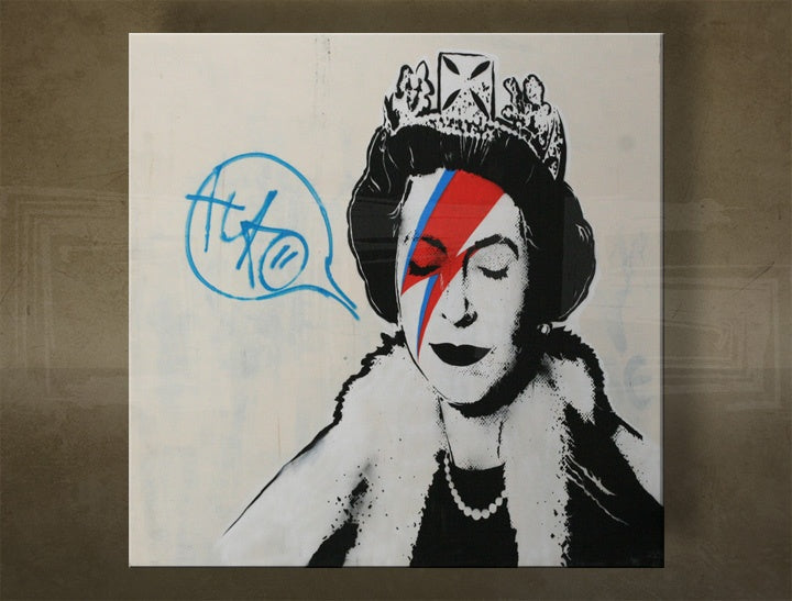 Pop art slika na platnu s motivom Street ART – Banksy, kruna, grafiti, pejzaž, priroda u bijelo-plavih nijansama, ikonografija, pogodan za kancelarije – glavna