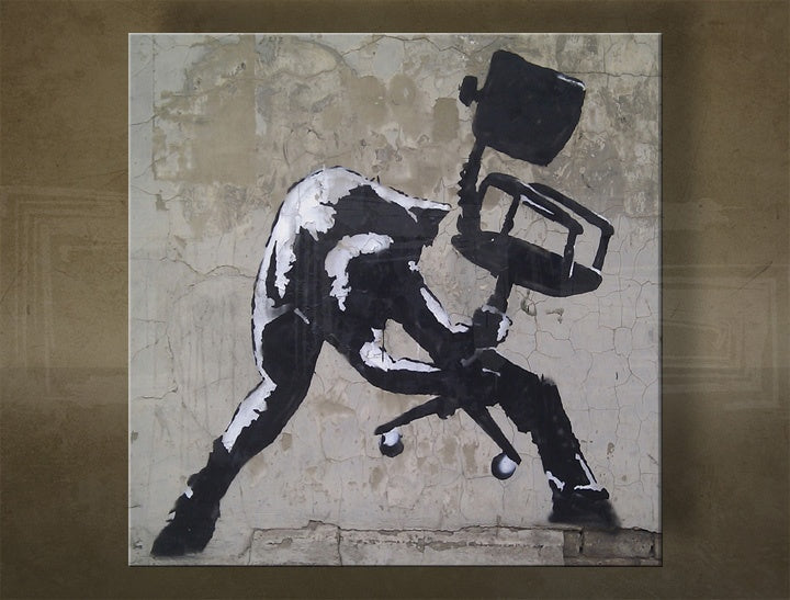Klasičan slika na platnu s motivom Street ART – Banksy u bijelo-sivih nijansama, pogodan za kancelarije | Slika na platnu Street ART – Banksy – glavna