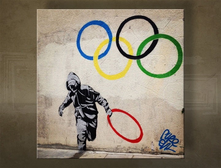 U boho stilu slika s motivom Street ART – Banksy u višebojnih nijansama | Slika na platnu Street ART – Banksy, djetinjstvo i gradski život – pregled