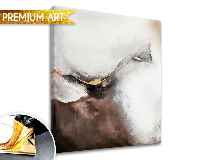 Ručno slikan slika na platnu s motivom PREMIUM ART – Abstrakt Zahmlený štít, pejzaž u bijelo-bežih nijansama, mirna atmosfera, pogodan za dnevnog boravka – proizvod