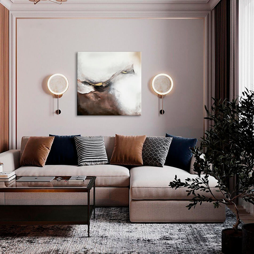 Ručno slikan slika na platnu s motivom PREMIUM ART – Abstrakt Zahmlený štít, pejzaž u bijelo-bežih nijansama, mirna atmosfera, pogodan za dnevnog boravka – glavna