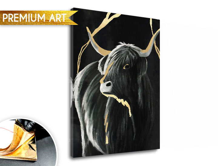 Ručno slikan slika na platnu s motivom PREMIUM ART – Čierny býk u sivo-zlatnih nijansama, elegantna atmosfera, priroda i luksuzan utisak | Slike na platnu - PREMIUM ART – Čierny býk – glavna