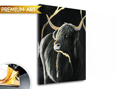 Ručno slikan slika na platnu s motivom PREMIUM ART – Čierny býk u sivo-zlatnih nijansama, elegantna atmosfera, priroda i luksuzan utisak | Slike na platnu - PREMIUM ART – Čierny býk – glavna