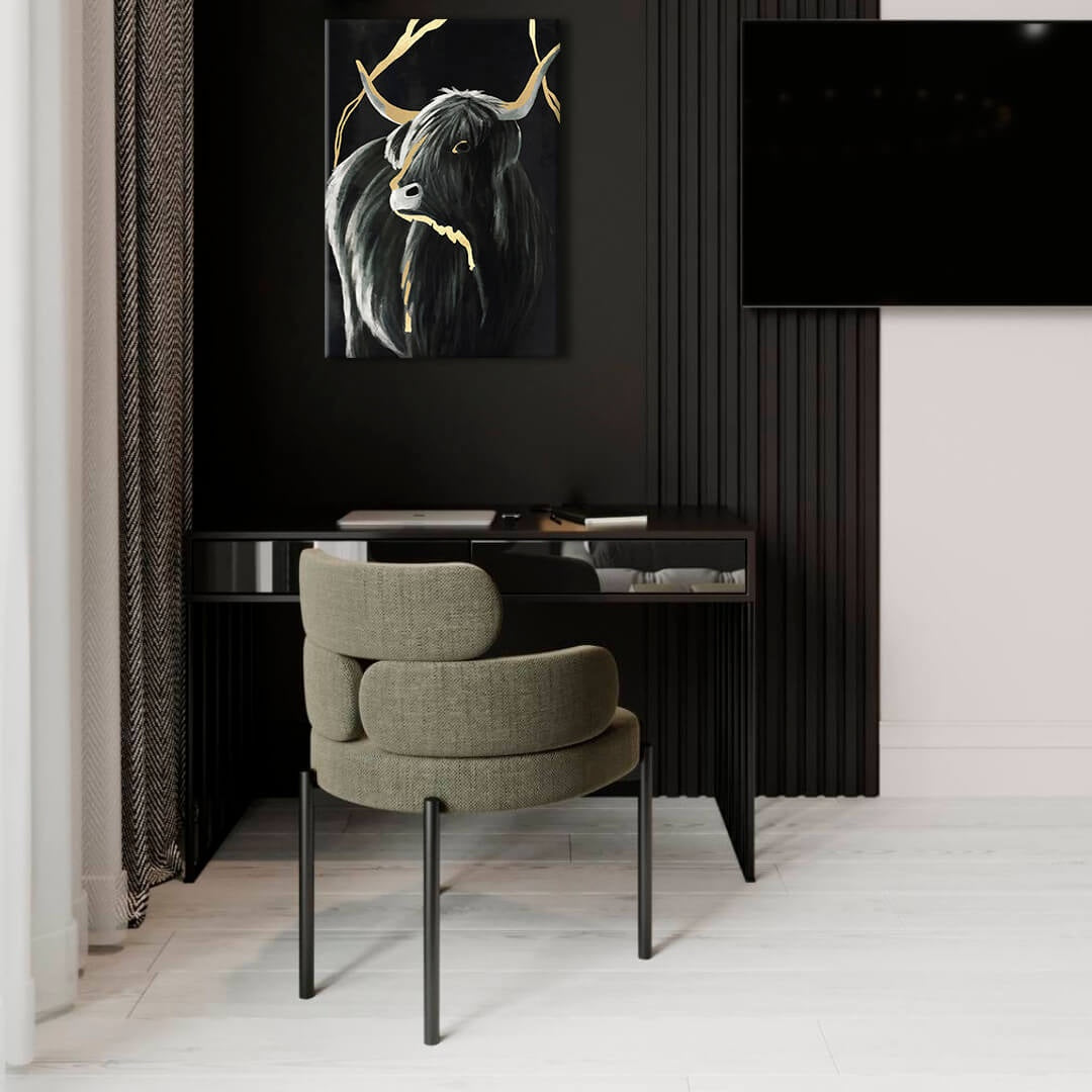 Ručno slikan slika na platnu s motivom PREMIUM ART – Čierny býk u sivo-zlatnih nijansama, elegantna atmosfera, priroda i luksuzan utisak | Slike na platnu - PREMIUM ART – Čierny býk – proizvod