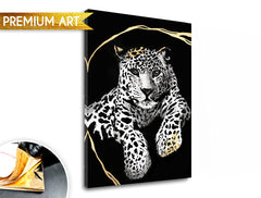 Ručno slikan slika na platnu s motivom PREMIUM ART – Oddychujúci gepard u bijelo-zlatnih nijansama, elegantna atmosfera, priroda i luksuzan utisak – proizvod