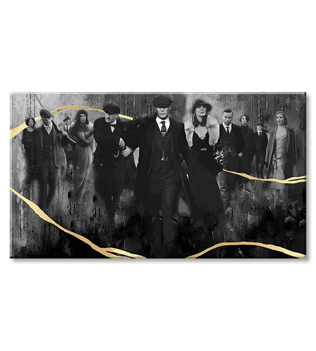 Ručno slikan slika na platnu s motivom PREMIUM ART – Peaky Blinders porodica u sivo-zlatnih nijansama, porodica i snaga i moć, pogodan za dnevnog boravka – proizvod, pogled 2