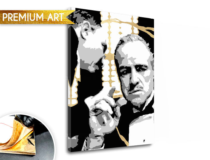 Ručno slikan slika na platnu s motivom PREMIUM ART – The Godfather, automobil u bijelo-zlatnih nijansama, dramatična atmosfera | Slike na platnu - PREMIUM ART – The Godfather – glavna
