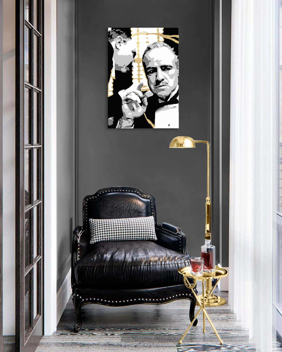 Ručno slikan slika na platnu s motivom PREMIUM ART – The Godfather, automobil u bijelo-zlatnih nijansama, dramatična atmosfera | Slike na platnu - PREMIUM ART – The Godfather – proizvod
