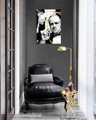 Ručno slikan slika na platnu s motivom PREMIUM ART – The Godfather, automobil u bijelo-zlatnih nijansama, dramatična atmosfera | Slike na platnu - PREMIUM ART – The Godfather – proizvod