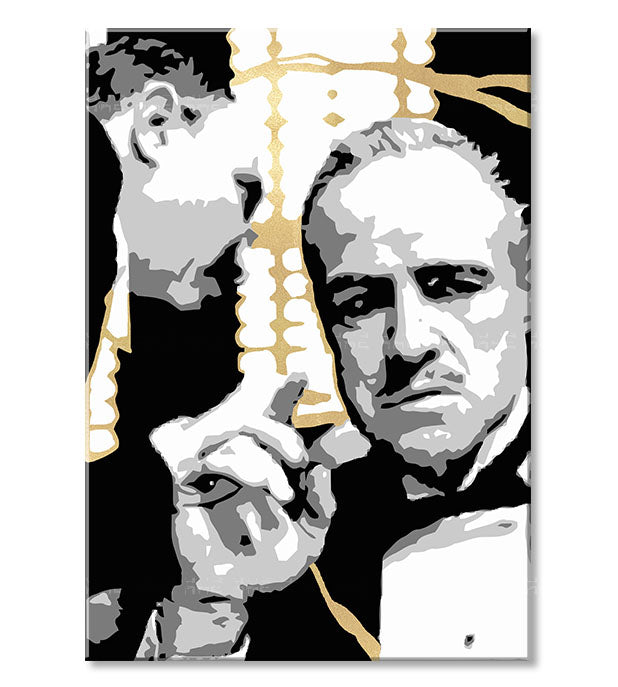 Ručno slikan slika na platnu s motivom PREMIUM ART – The Godfather, automobil u bijelo-zlatnih nijansama, dramatična atmosfera | Slike na platnu - PREMIUM ART – The Godfather – proizvod, pogled 2