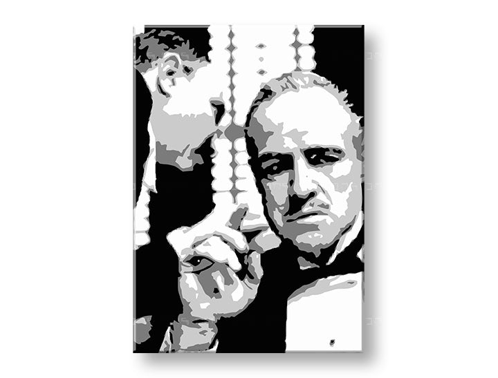 Moderan slika na platnu s motivom GODFATHER u crno-bijelih nijansama, dramatična atmosfera, porodica i snaga i moć | POP Art slika GODFATHER – proizvod, pogled 2