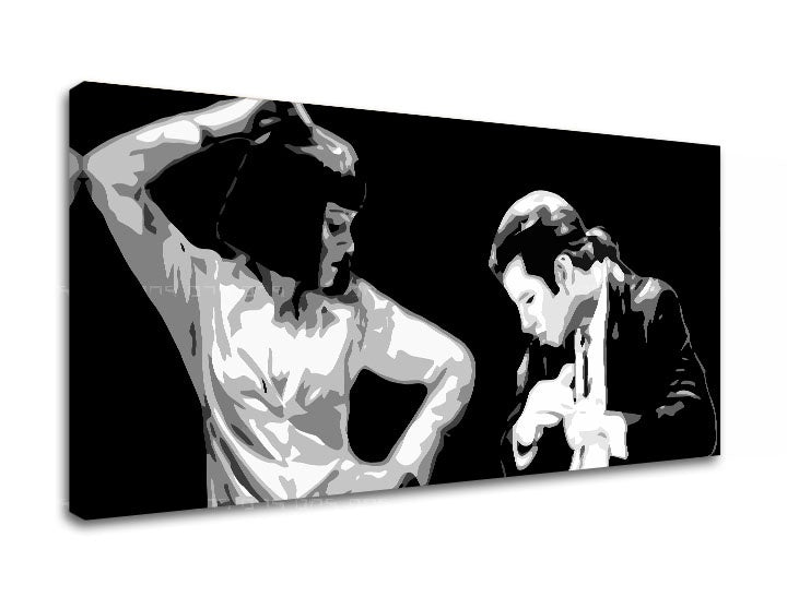 Pop art slika s motivom Pulp Fiction, muškarac u odijelu, priroda u bijelo-crnih nijansama | POP Art slika Pulp Fiction – pregled